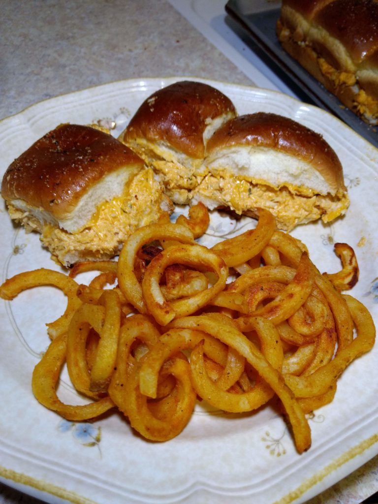 buffalo chicken sliders with curly fries